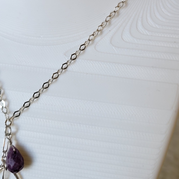 ITALY Sterling Silver Necklace Drop Pendant with Gemstones Amethyst 16.5" - Picture 6 of 8